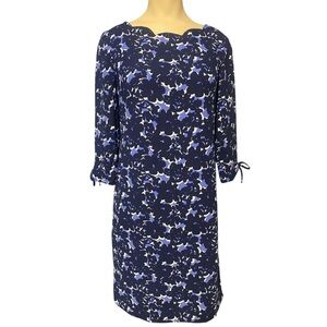 Talbots Navy and White Floral Long Sleeve Dress